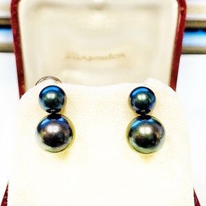Majorica black pearl 14K gold earrings